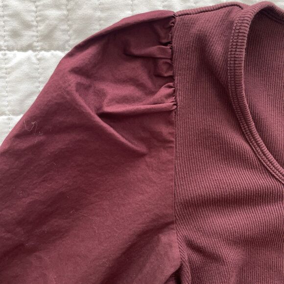 Old Navy Puffy Long Sleeve Cropped Mixed Knit Top Raisin Arizona Size M - Picture 4 of 10